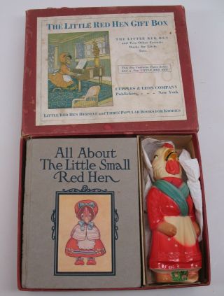 Rare Htf The Little Red Hen Gift Box Set 1917 Cupples & Leon W/ Figurine