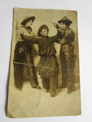 Antique Wild West Show Cowboy Cowgirl Real Photo Post Card Pistols Lulu Parr