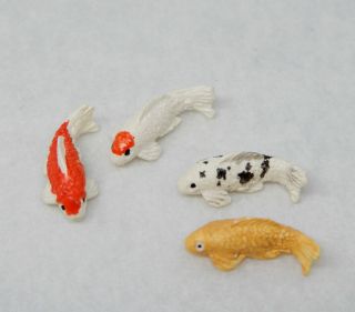 4 Vintage Koi Fish For Pond - Dollhouse Miniature 1:12