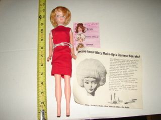 Vintage 1960s Mary Makeups Doll 12 Inch American Character Blonde Hair Red Dress