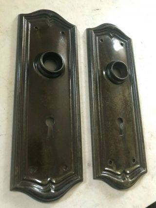 2 Old Art Craft Craftsman Shabby Brass Plate Steel Door Knob Back Plate Hardware