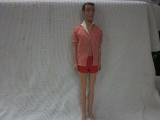 Ken 1962 Black Hair Doll In Red Beach Outfit No Shoes