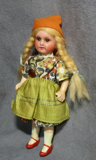 Vintage Miniature Painted Bisque Head Doll - 5.  5 " Girl - 16/0 Germany - Blonde