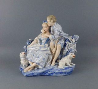 Antique Large Jean Gille Vion Baury French Porcelain Figurine Of Young Pare 19c