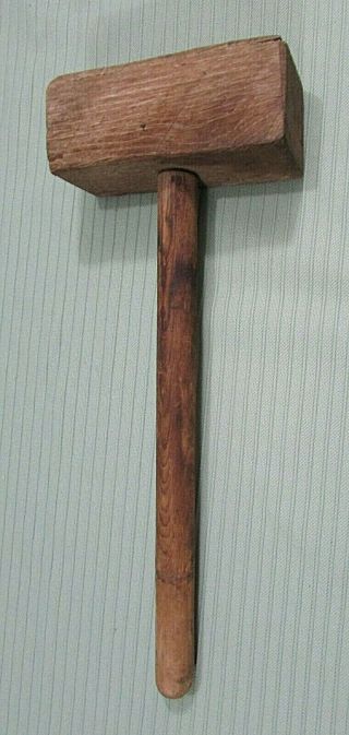 Primitive Old Solid Wood Mallet Hammer Antique Dakota Farm Hand Tool S/h