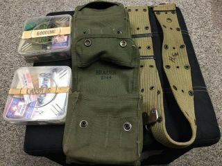 Rare Ww Ii Us Army Medical Corps Web Belt First Aid Kit Pouches With Supplies
