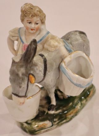 Antique Miniature German Bisque Figurine Of Girl W/donkey For Dollhouse