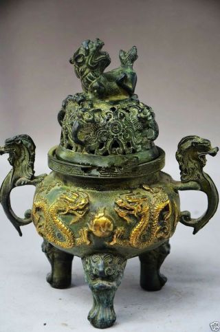Ingeious Chinese Bronze Hand Made Dragon Incense Burner