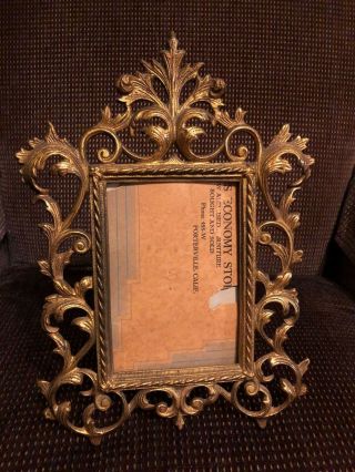 Antique Victorian Cast Iron Brass Plated Easel Frame For 4 X 6 Inch Pictures