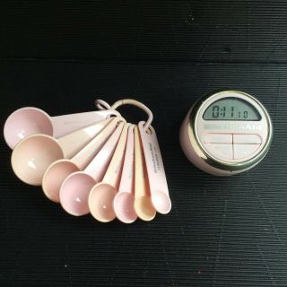 Kitchenaid Measuring Spoons Pink Rare Full Set And Matching Kitchenaid Timer