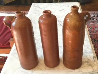 Three Handmade Antique German Stoneware Bottle - Jugs