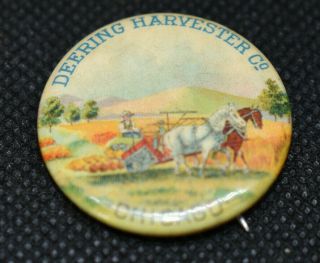 L5340 Antique Deering Harvester Co Chicago Button Pin Pinback Ih - Whitehead
