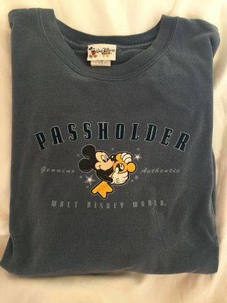Vintage Rare Walt Disney World Passholder T Shirt Mens 2x Mickey Mouse Blue Auth
