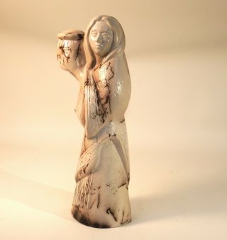 Signed Rare Horsehair Raku Studio Pottery Woman Carrying Water