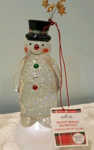 Hallmark Snowman " Merry Magic " Snow Globe - Rare 2009 - Lights Up & Snow Swirls