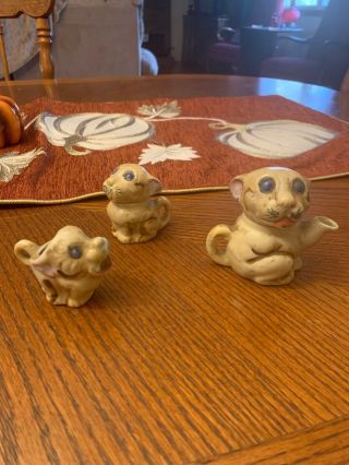Antique Miniature Tea Set Of Cats Rare Japan