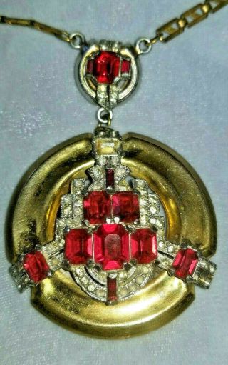 Mcclelland Barclay Rare Art Deco Vintage Signed Red Rhinestone Necklace