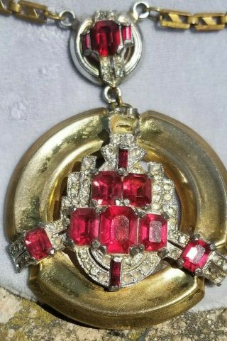 McClelland Barclay Rare Art Deco Vintage Signed Red Rhinestone Necklace 2