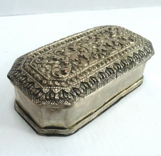 Antique 19c Indian Islamic Kutch Repousse Silver Table Snuff Box