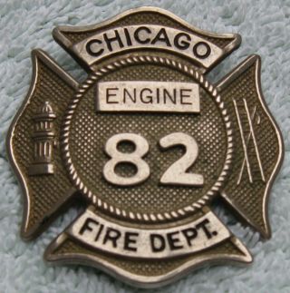 Rare Vintage Chicago Fire Dept Engine 82 Fireman Firefighter Hat Badge