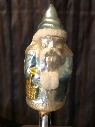 Rare Blue Coat Santa Father Christmas With Basket On Clip German Glass Ornament