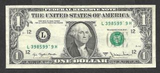 1977 A $1 Federal Reserve Note " Missing Digits Printing Error " Rare