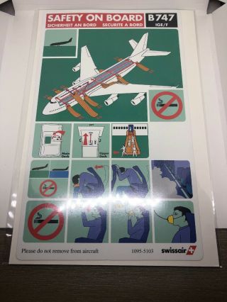 Swissair B 747 Airplane Safety Card 1095 - 5103 Rare Htf Vintage Not On Ebay