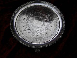 Silver Plated Engraved Calling Card Tray Tea Pot Stand Art Nouveau Ornate feet 2
