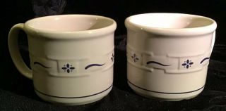 Longaberger Pottery Woven Traditions Set Of 2 Soup Mugs Rare,  Blue