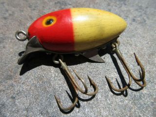 Vintage Clark Wood Water Scout Lure Red White Yellow Eyes Metal Fin