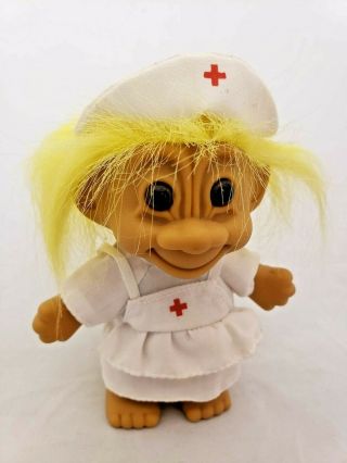 Red Cross Nurse - 5 " Russ Troll Doll - Yellow Hair - Vintage