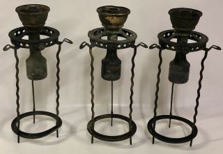 3 Antique Gilbert Barker Brass Gas Lamp Burners - Fit 7.  5 " Macbeth Glass Chimney