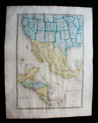 1850/70 Ca.  Brue & Levasseur: Rare Map Central America,  Usa,  Mexico,  Texas State