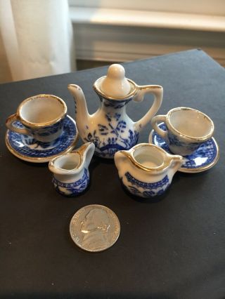 Antique Miniature Tea Set China Blue Willow