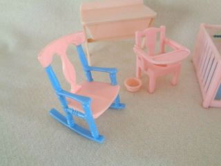 Renwal 7 Piece Nursery w Baby Vintage Dollhouse Miniature Furniture and 2