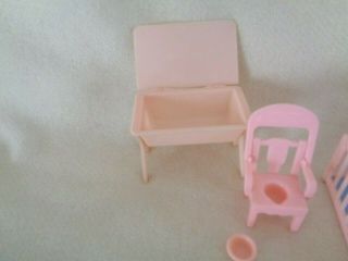 Renwal 7 Piece Nursery w Baby Vintage Dollhouse Miniature Furniture and 3