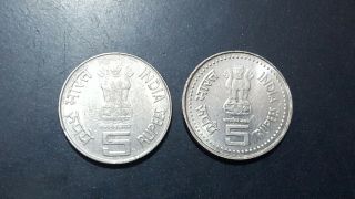 Republic India Rare 5 Rupee Commemorative 2 Coint Set Unc Rare Coins