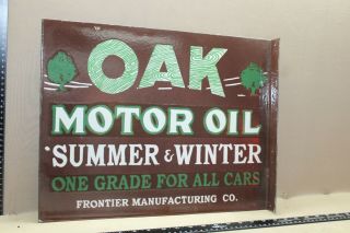 Rare Oak Motor Oil Frontier 2 - Sided Flange Porcelain Metal Sign Gas Oil