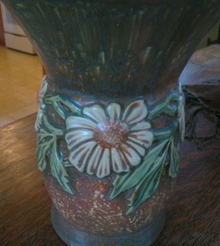 Rare Vintage Art Pottery Vase Sunflower design Great Weller Roseville 3