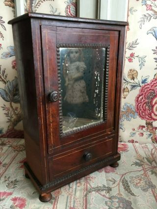 ANTIQUE FRENCH MINIATURE WOOD DOLL WARDROBE CLOSET ARMOIRE FURNITURE MIRRORED 3