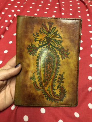 Antique Vintage Art Nouveau Leather Folder Book Cover Hand Painted