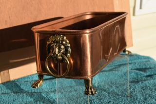 Vintage Copper Peerage England Plant Trough With Brass Lions Head & Claw Feet.