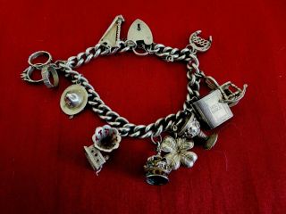 A Fine Vintage Solid Sterling Silver English Hallmarked Large Charms Bracelet