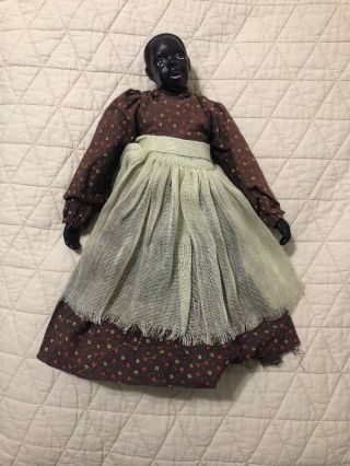Rare Vintage Porcelain African Black Americana Doll 14 " Painted/cloth Folk Art 1