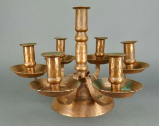 Fine Antique Arts & Crafts Hand Hammered Copper Candle Candelabra Roycroft Era