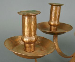Fine Antique Arts & Crafts Hand Hammered Copper Candle Candelabra Roycroft Era 3