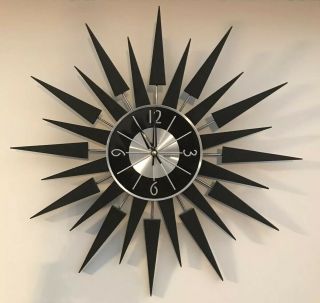 Rare George Nelson Black Starburst Mid Century Wall Clock Mcm Atomic Retro