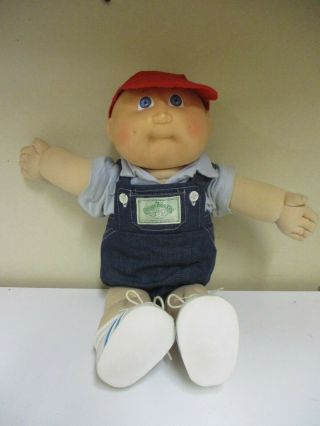 1983 Cabbage Patch Kids Boy Doll Overalls Red Shirt & Cap Shoes Bald
