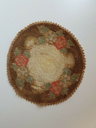 Antique Vintage Dollhouse Round Floral Rug Doll House Carpet 6 " Hand Hooked