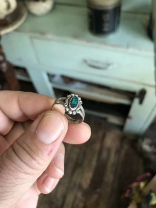 Vintage Antique Sterling Silver Ring With Blue Stone - Size 6 - 1/2